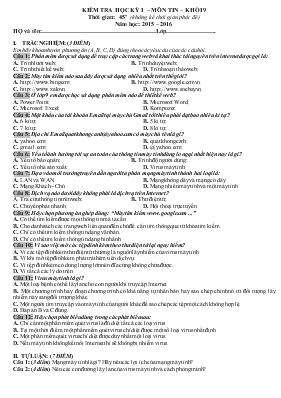 Kiểm tra hoc ky I  Môn Tin  Khôi 9
